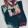 Navy blue 3 piece cotton floral suit set for women with kurta, pant, and tie-dye dupatta – sizes M to XXL