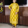 Elegant mustard yellow embroidered ethnic kurta pant dupatta set