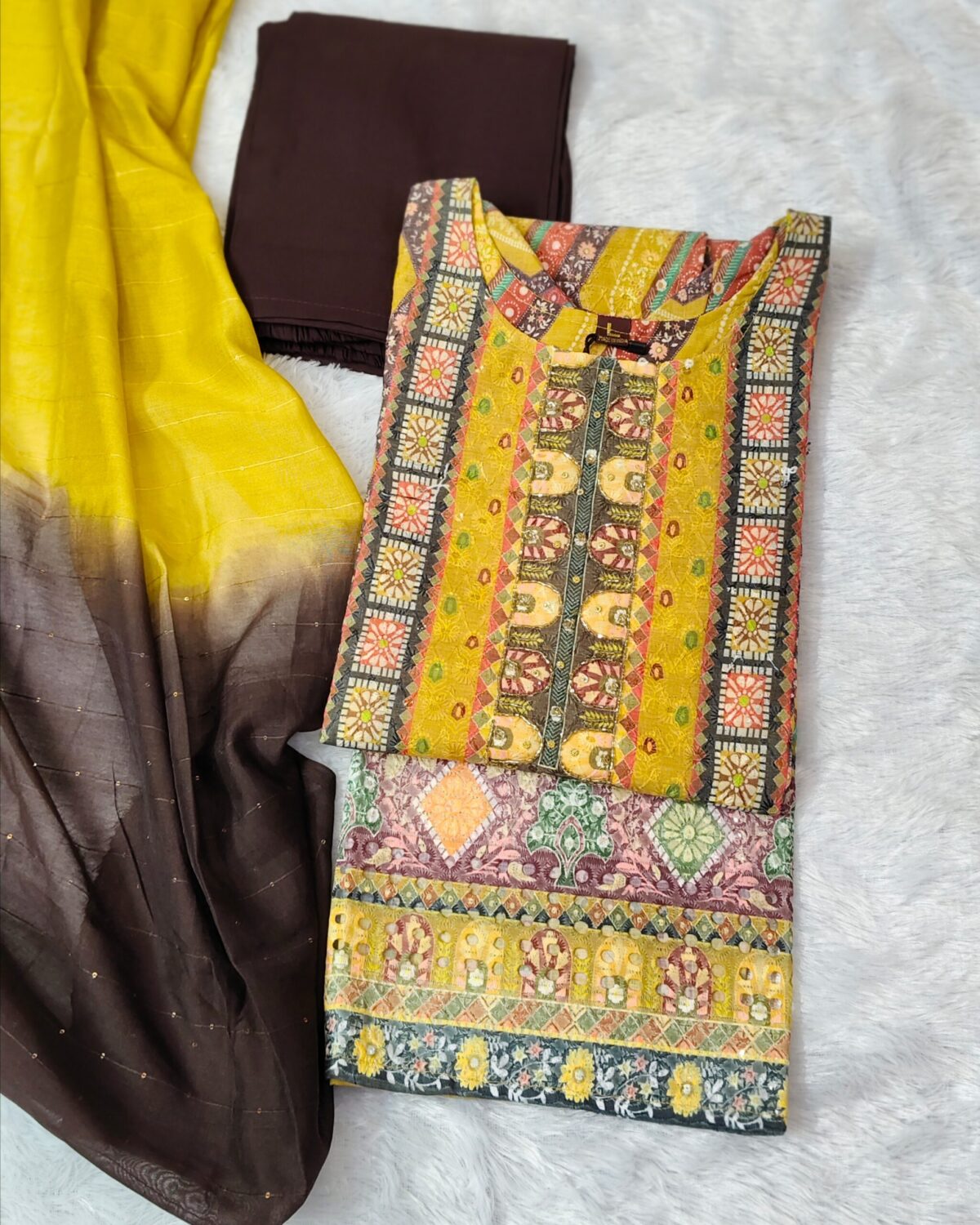 Premium Yellow Cotton Suit Set with Chikan Embroidery Work