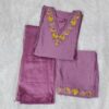 Premium Vatican cotton purple suit with yellow floral embroidery and lace details