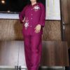Elegant maroon rayon cotton cord set with embroidered kurta and matching pants for girls