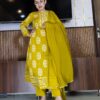 Elegant mustard yellow embroidered ethnic kurta pant dupatta set