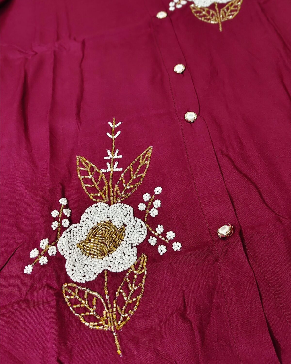 Elegant maroon rayon cotton cord set with embroidered kurta and matching pants for girls