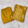Elegant mustard yellow embroidered ethnic kurta pant dupatta set