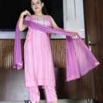 Rayon Cotton Suit Set with Embroidered Kurta, Pants & Chiffon Dupatta (Available in 4 Colors) | Free Size M(38) – XL(40) (Dark Pink, Green, Pink, Teal Blue)