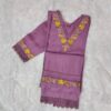 Premium Vatican cotton purple suit with yellow floral embroidery and lace details