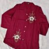 Elegant maroon rayon cotton cord set with embroidered kurta and matching pants for girls
