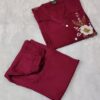 Elegant maroon rayon cotton cord set with embroidered kurta and matching pants for girls