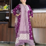 Wine Color Printed Rayon Cotton Suit Set with Embroidered Neck and Block Print Dupatta