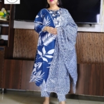 Stylish women's rayon cotton suit with elegant print and dupatta, perfect for casual and festive wear