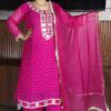 Women’s Pink Georgette Mirror Work Suit Set with Dupatta