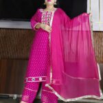 Women’s Pink Georgette Mirror Work Suit Set with Dupatta