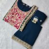 Navy blue embroidered palazzo suit set with dupatta for women