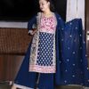 Navy blue embroidered palazzo suit set with dupatta for women