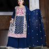 Navy blue embroidered palazzo suit set with dupatta for women