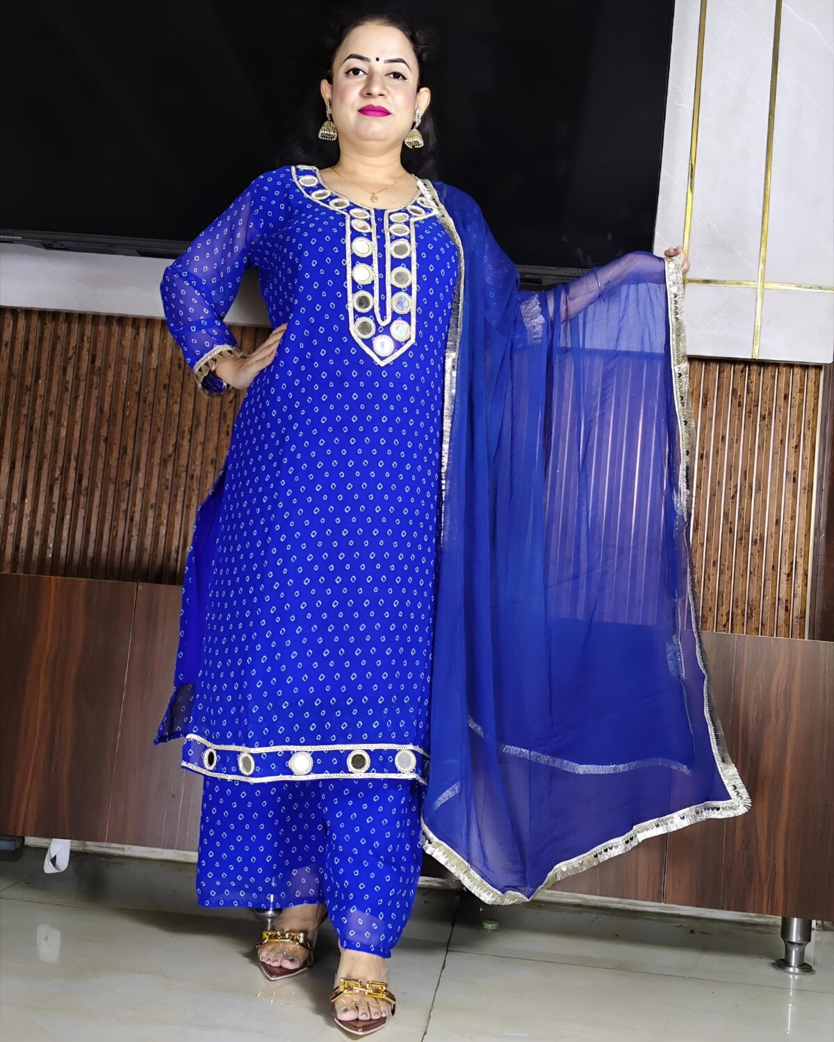 Royal Blue Mirror Work Georgette Suit with Dupatta