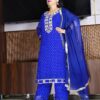 Royal Blue Mirror Work Georgette Suit with Dupatta