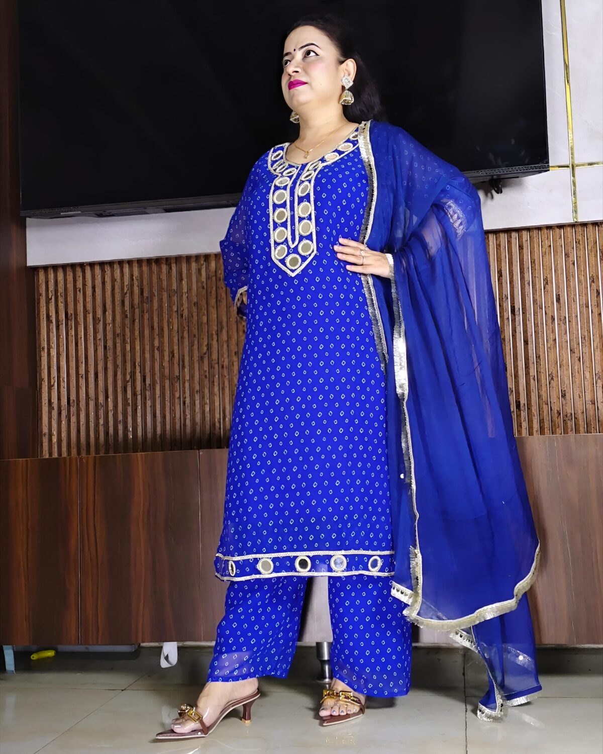 Royal Blue Mirror Work Georgette Suit with Dupatta
