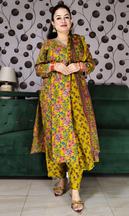 Yellow Floral Cotton Suit with Pretty Prints – Fashionkey Official