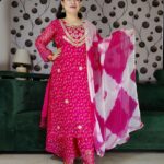 Elegant Pink Bandhani Suit with Gota Patti Work & Tie-Dye Dupatta