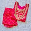 elegant pink Bandhani suit with golden Gota Patti embroidery and tie-dye dupatta