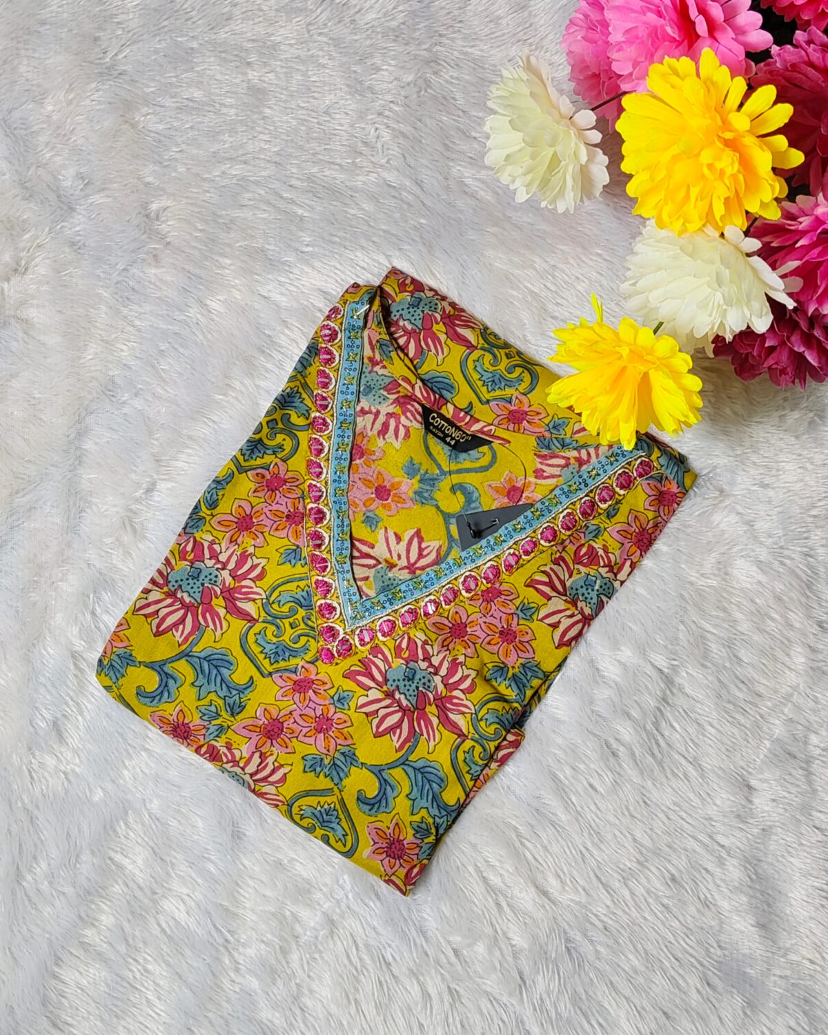 Yellow Floral Cotton Suit with Pretty Prints – Fashionkey Official