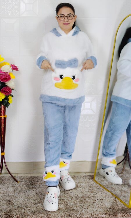 women wearing ultra-soft fleece winter co-ord set with hooded top and pants