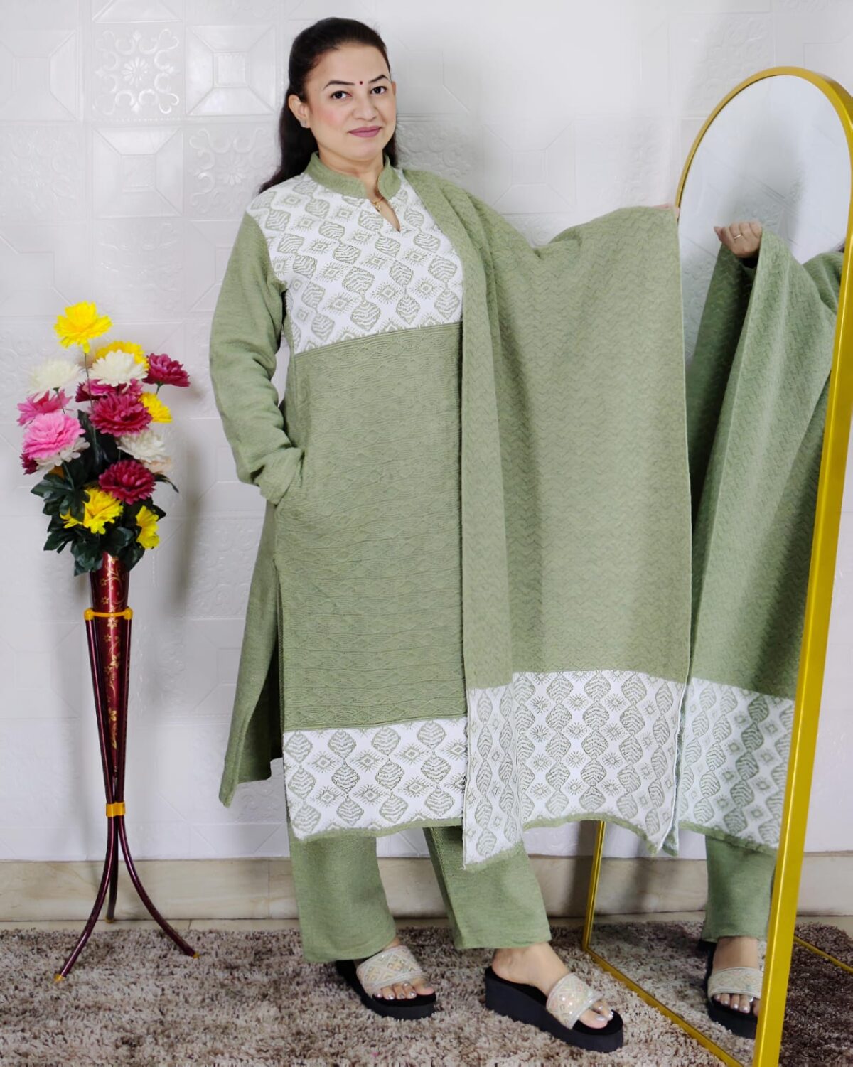 Premium rabbit wool ethnic winter suit for women