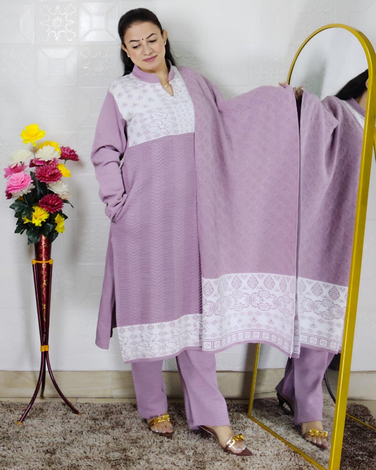 Premium rabbit wool ethnic winter suit for women