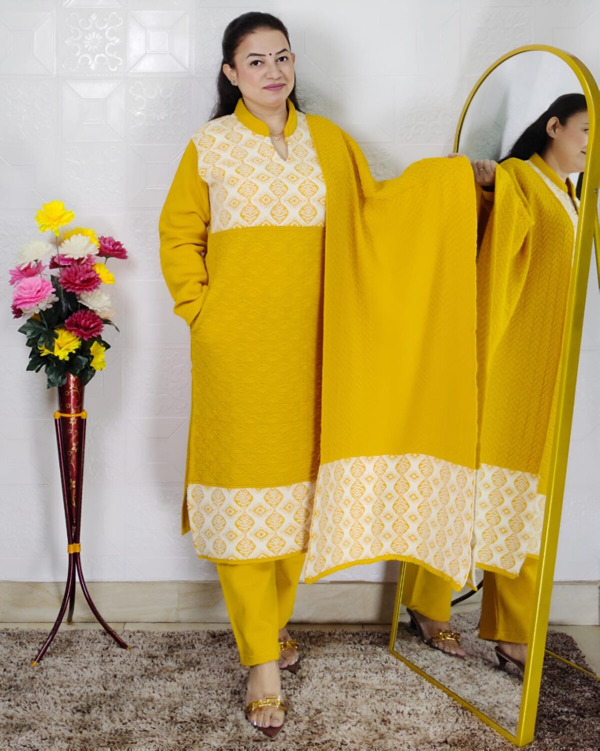 Premium rabbit wool ethnic winter suit for women