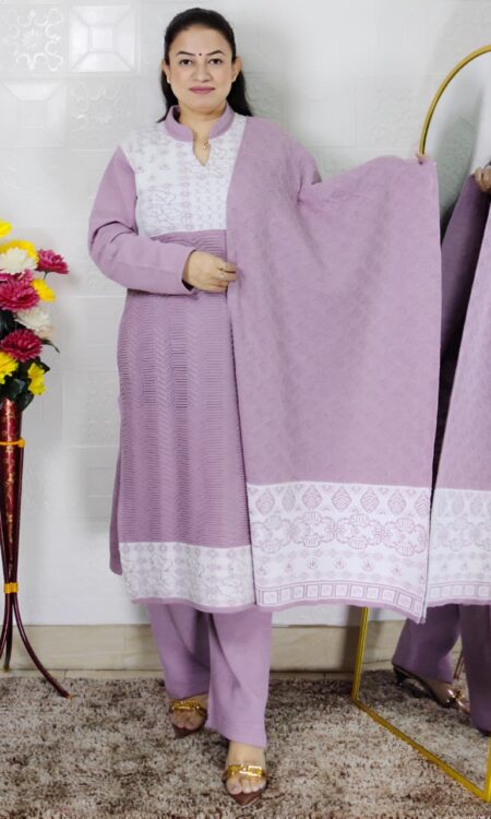 Premium rabbit wool ethnic winter suit for women