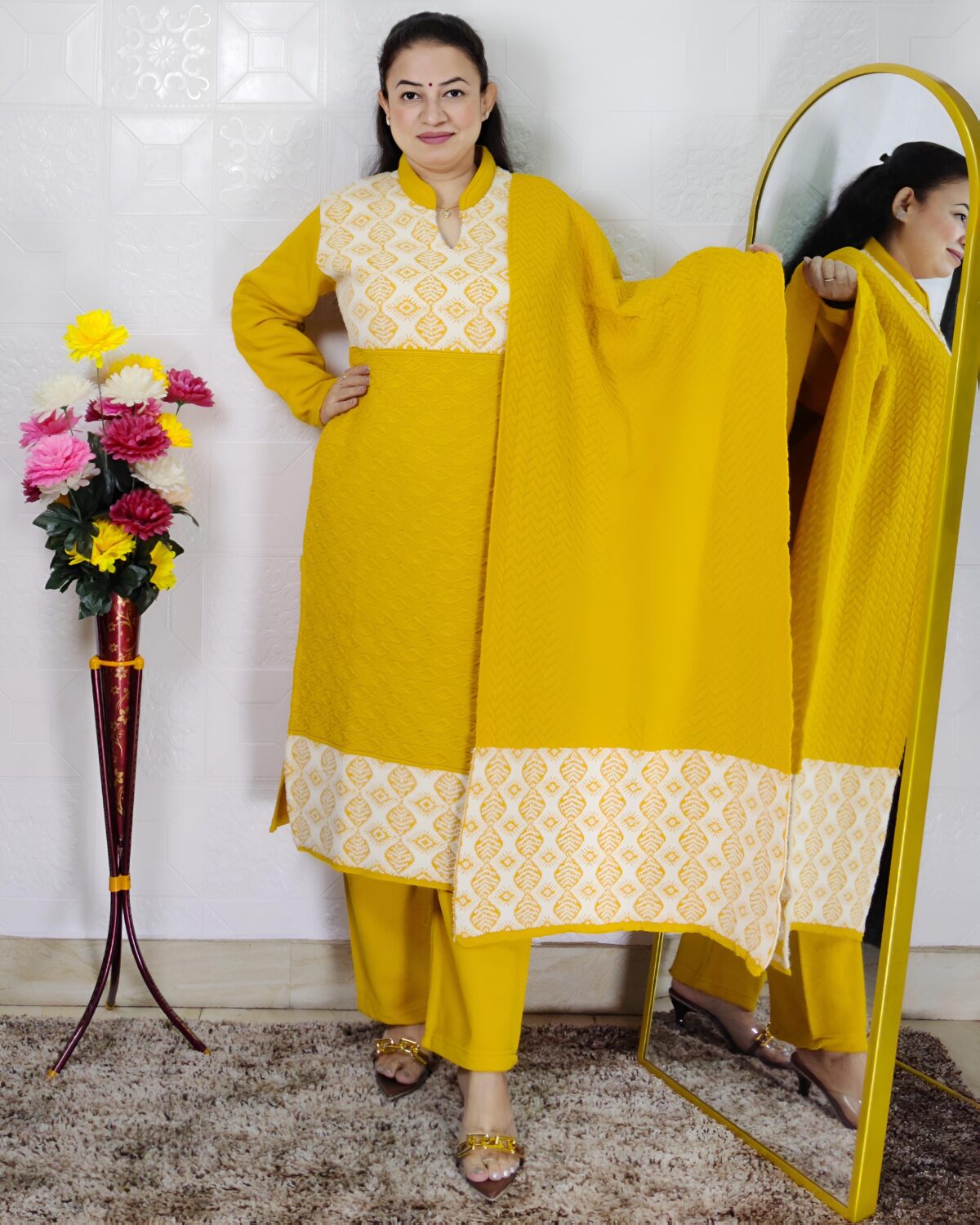 Premium rabbit wool ethnic winter suit for women