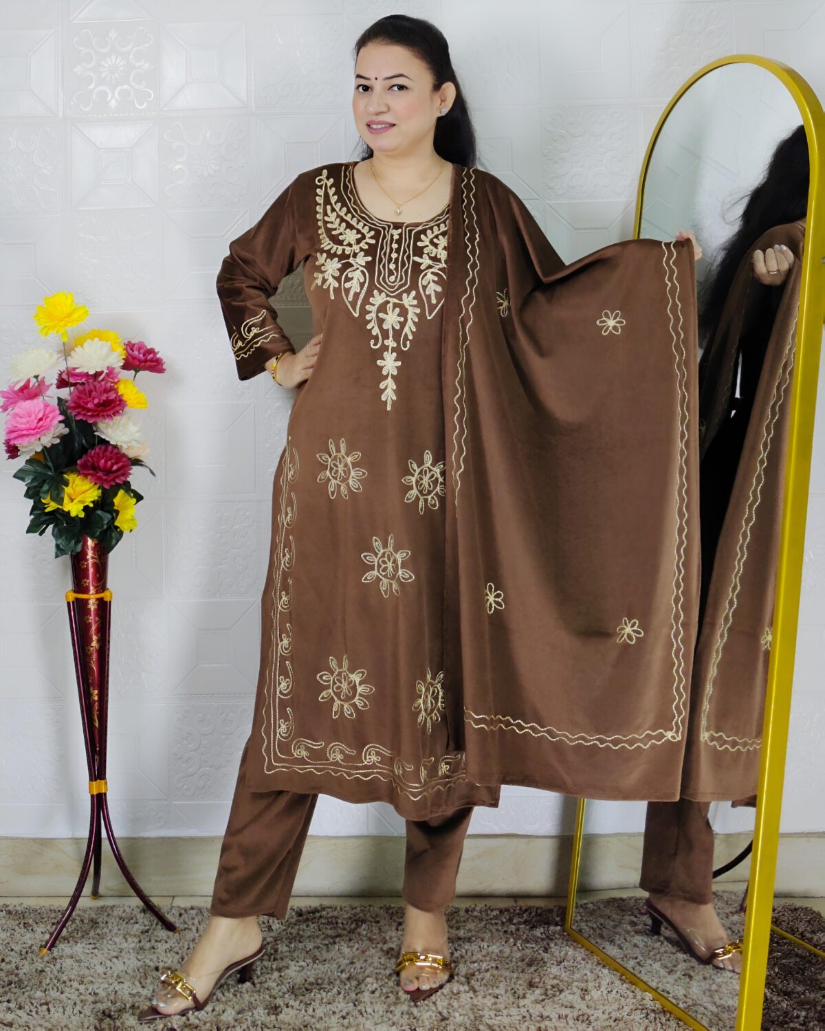 premium velvet winter suit set for women