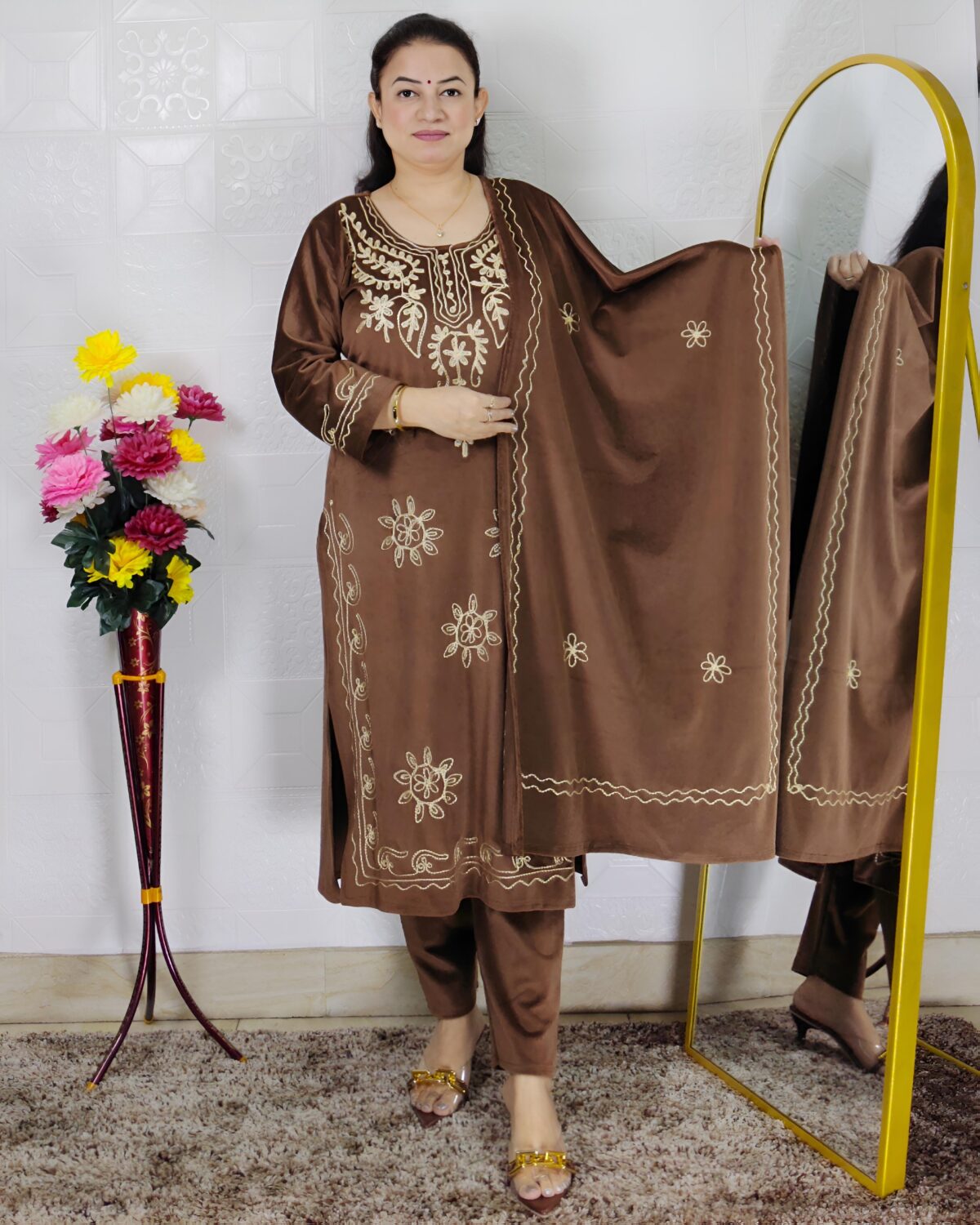 premium velvet winter suit set for women