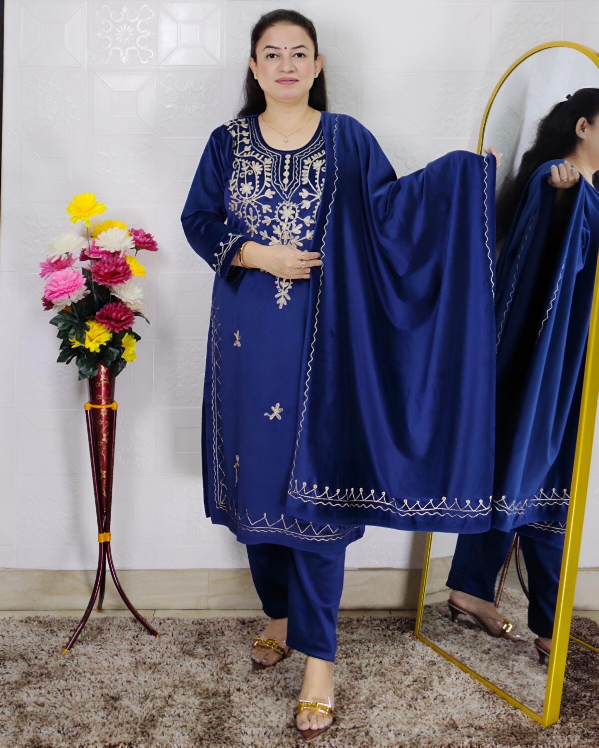 luxury velvet winter suit set for women