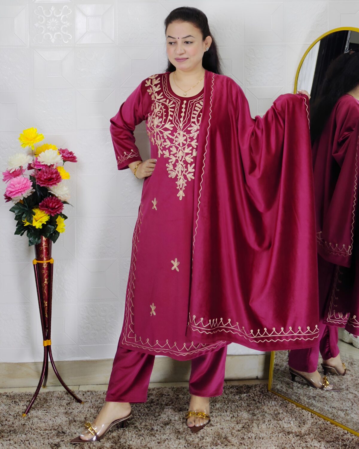 luxury velvet winter suit set for women