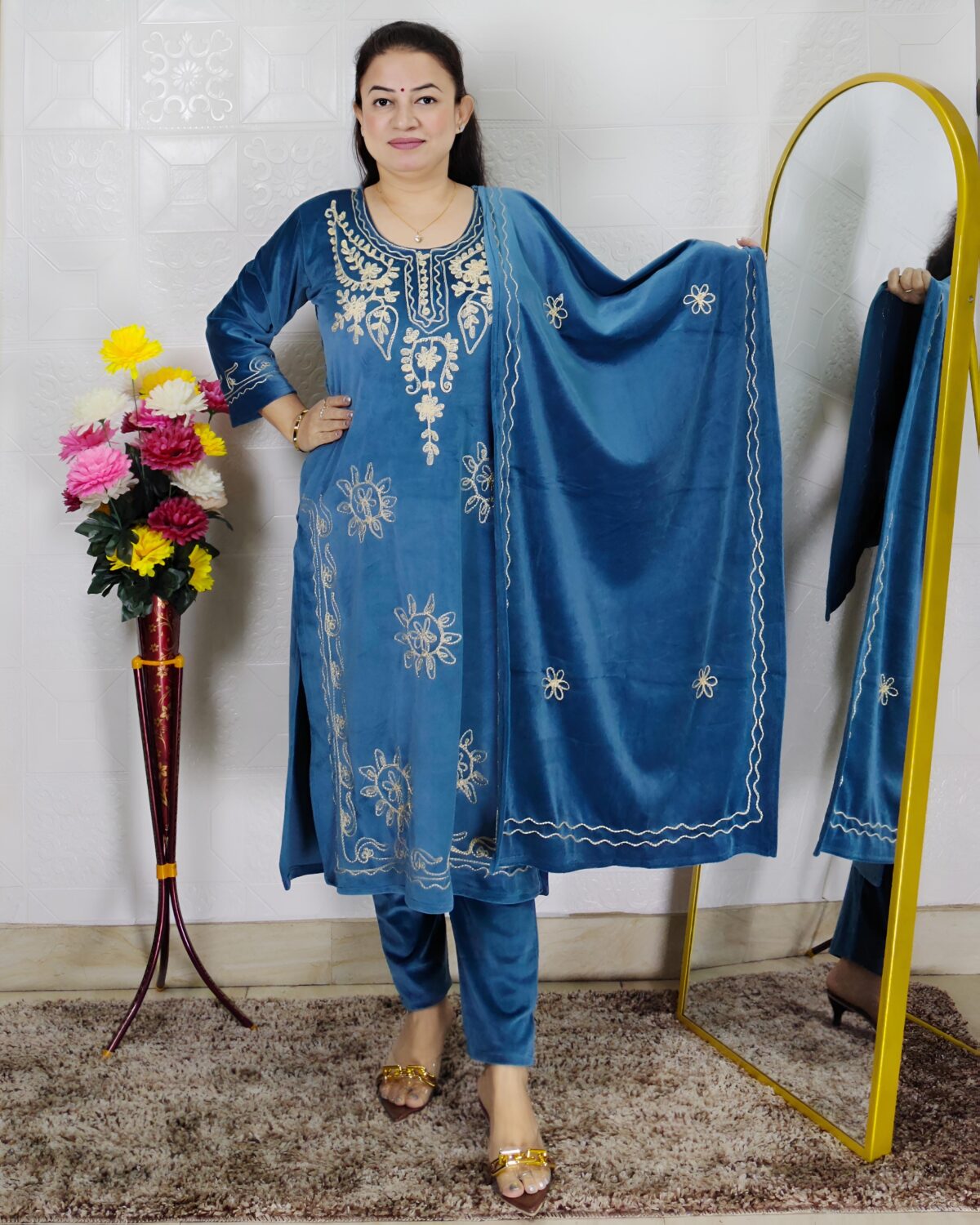 premium velvet winter suit set for women