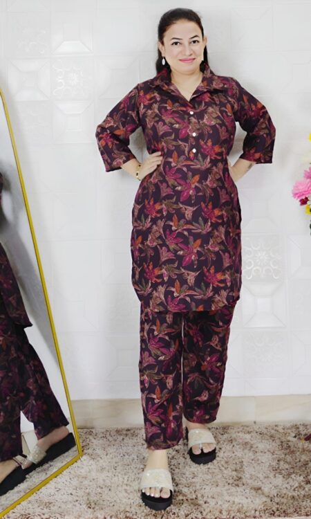 Elegant pashmina printed co-ord set for women with floral design winter wear two piece outfit