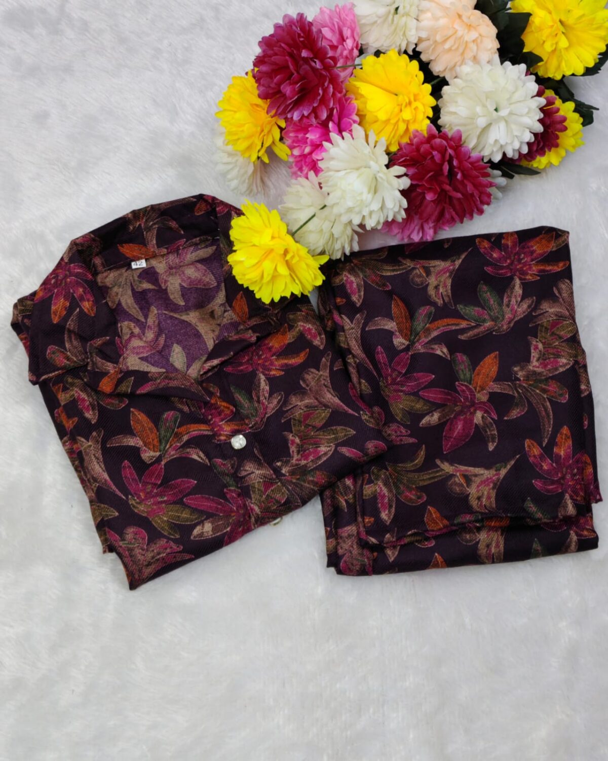 Elegant pashmina printed co-ord set for women with floral design winter wear two piece outfit