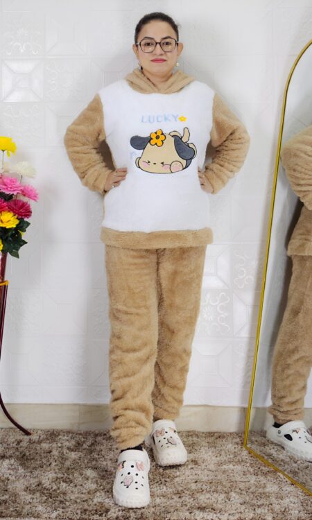 Super soft winter fleece co-ord set for women hoodie and pants cute cartoon print available in 5 colors
