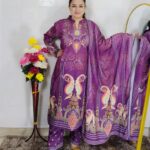 Elegant Karachi woolen printed suit set for women with dupatta – winter ethnic wear in brown floral design