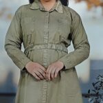 Women denim shirt dress with adjustable waist belt casual western wear