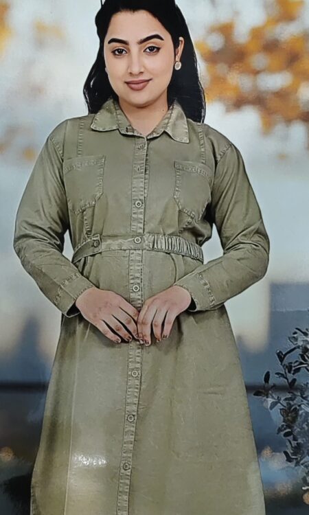 Women denim shirt dress with adjustable waist belt casual western wear