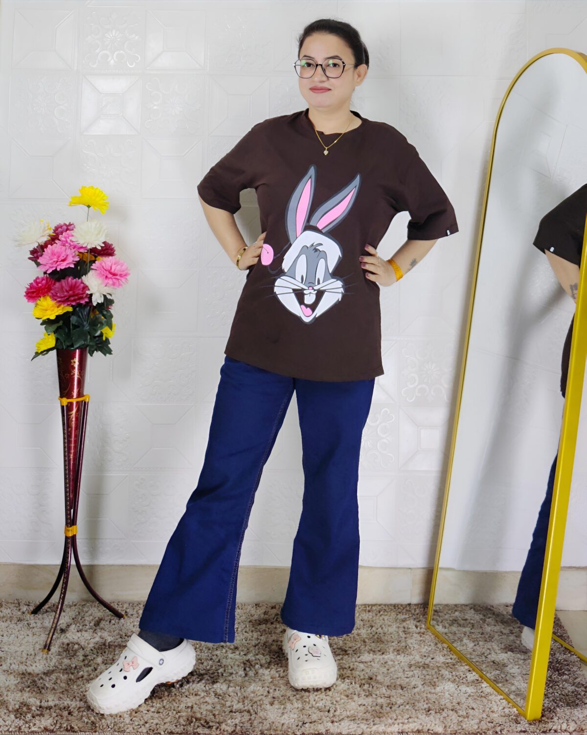 Women printed lycra casual t-shirt with graphic design