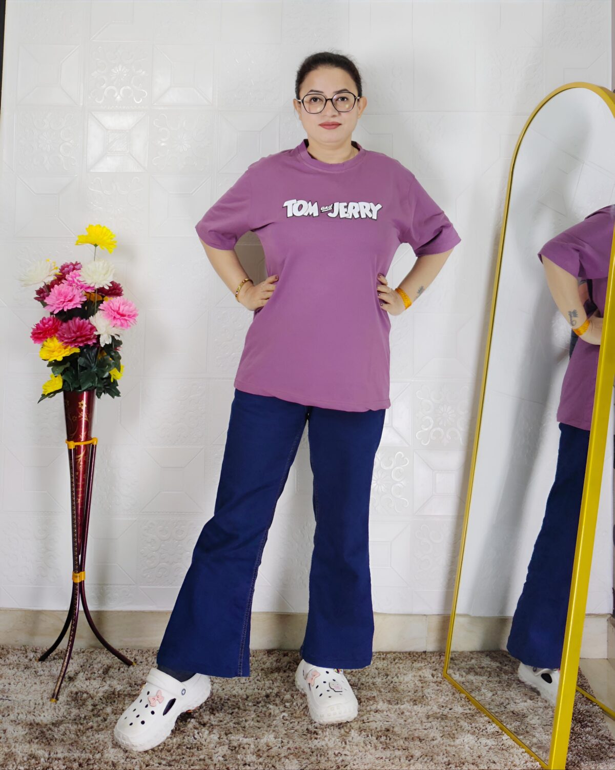 Women printed lycra casual t-shirt with graphic design