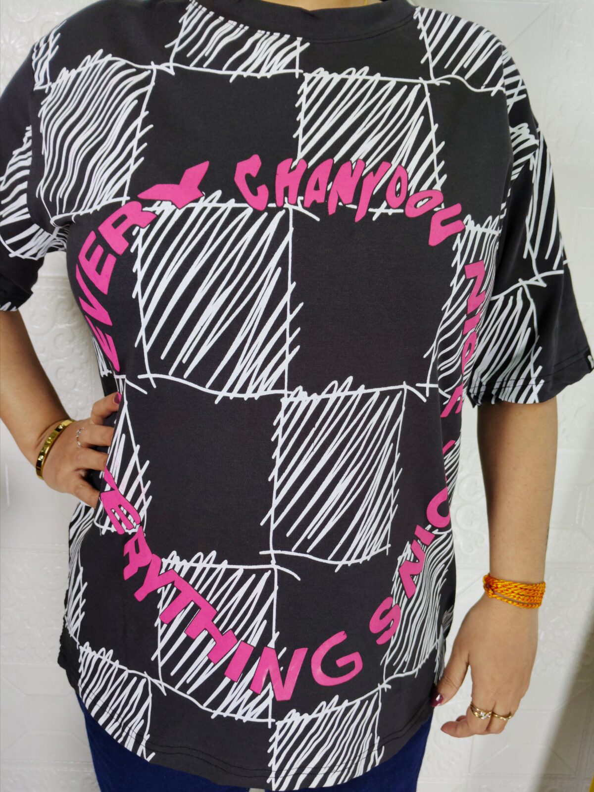 Women printed lycra casual t-shirt with graphic design