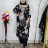 Black floral printed rayon cotton 3 piece suit set for women