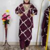 Wine zig zag printed cotton rayon 3 piece suit set for women