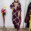 Wine zig zag printed cotton rayon 3 piece suit set for women