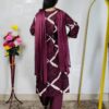 Wine zig zag printed cotton rayon 3 piece suit set for women